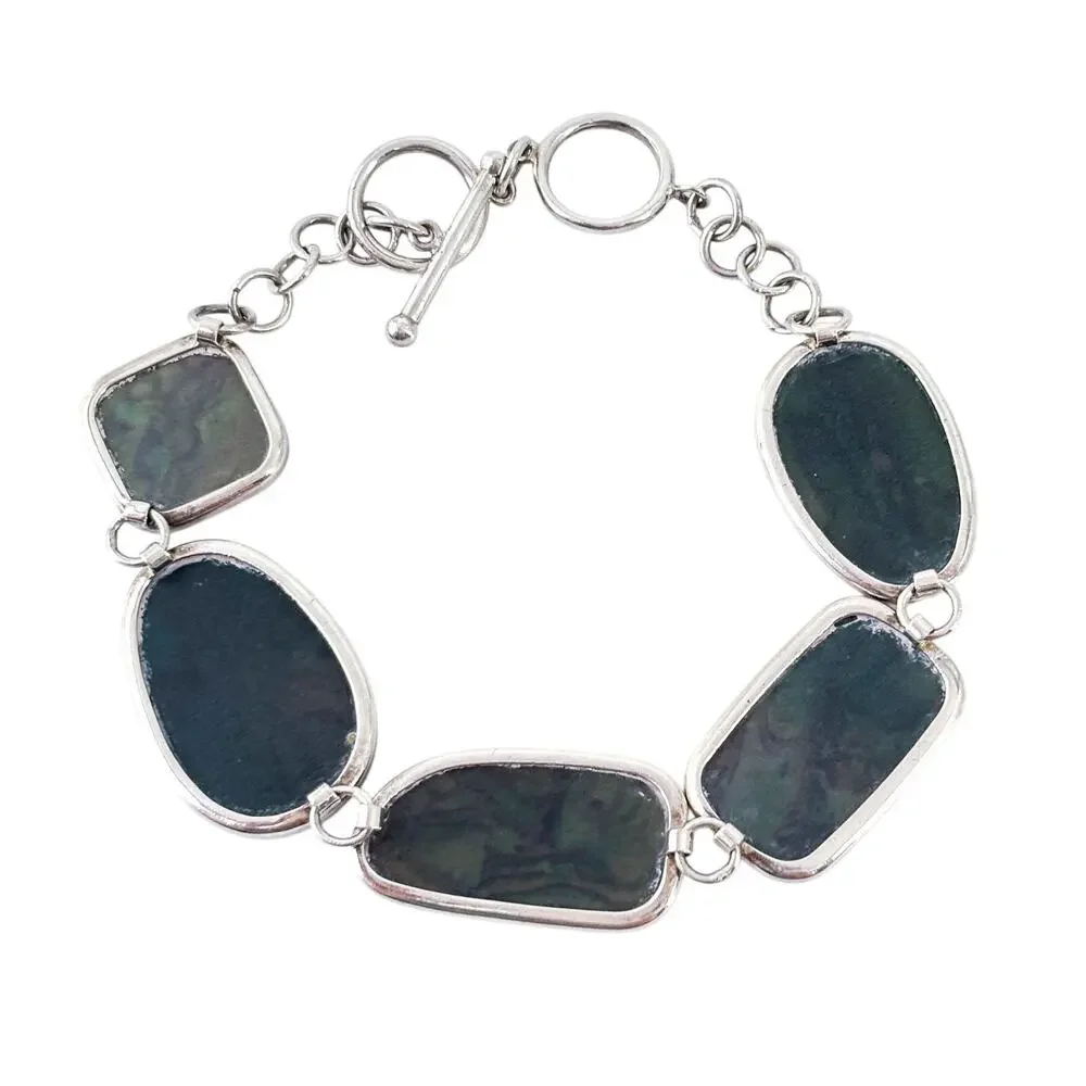 Vintage Sterling Silver 925 Abalone Link Bracelet 7”-8”